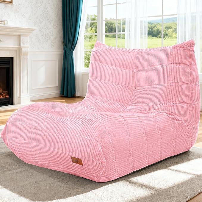 Bean Bag Chair,Giant Beanbag Chairs for Adults,Comfy Large Fireside Chair Lazy Sofa,Corduroy Bean Bag Lounger with Memory Foam Filled,Floor Sofa Couch for Home,Dorm,Living Room (Pink)