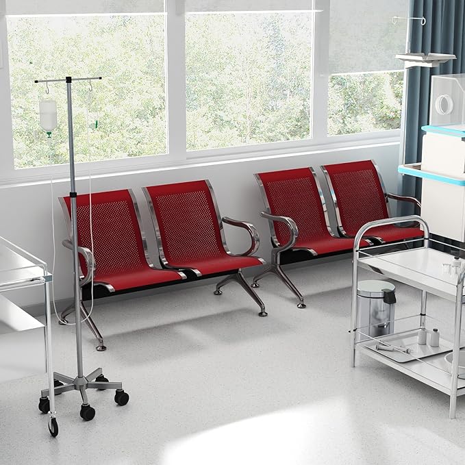 Kinfant 2-Seat Waiting Room Chair - Office Guest Reception Chairs with Ergonomic Backrests, Airport Waiting Bench with Armrests, Metal Waiting Furniture for Hospital, Bank (Dark Red, Set of 2)