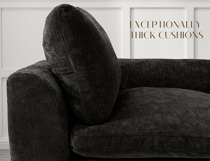 ohllob 110" U Shaped Couch, Cloud Sectional Couches for Living Room, Boneless Couch with Ottoman, 3 Seater Modular Sectional Sofa, Black