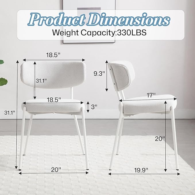 KCC Modern Mid-Century Velvet Dining Chairs Set of 6, Upholstered Stylish Kitchen Chairs Accent Diner Chairs with Metal Legs and Curved Back for Kitchen, Dining Room(White)