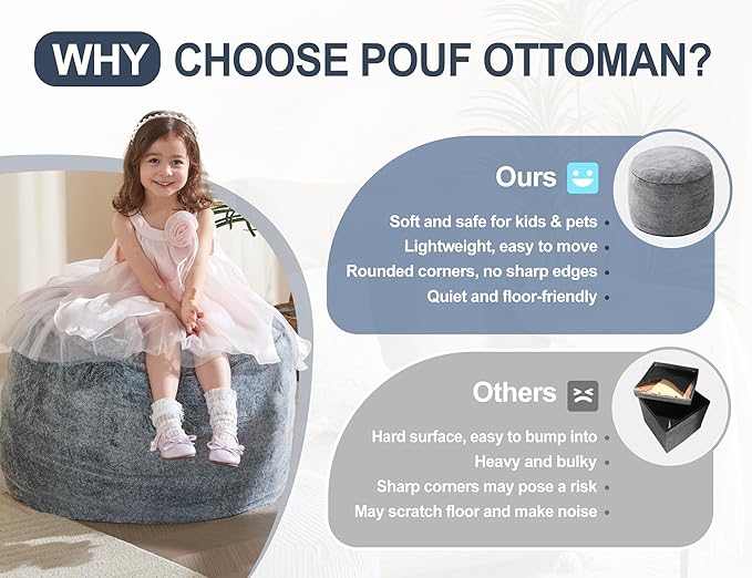 WSOFRLAC Boho Ottoman Living Room Furniture 26"x18" Round Ottomans Pouf Couch Foot Rest Navy Pouf Ottoman Foot Rest with Foam Chunk Filling Pouffe Ottomans Stuffed Foot Rests Poufs for Couch
