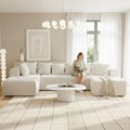 130" Boneless Couch, Cloud Couch Sectional, Corduroy Sofa for Living Room, U Shaped Modular Sofa with Chaise, No Assembly, 4 Seats Oversized (White)