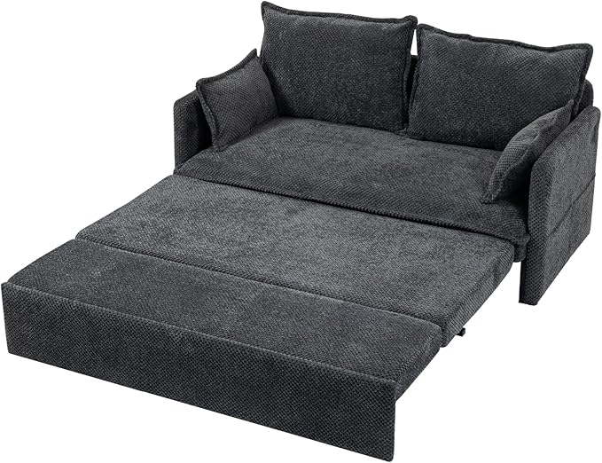 GRAINLLE Pull Out Couch,Loveseat Convertible Sleeper Sofa Bed with USB,Pull Out Sofa Bed Side Storage,2 Pillows,Corduroy Sleeper Couch for Living Room,Bedroom,Apartment,Pet-Friendly(Grey, 59.5'')