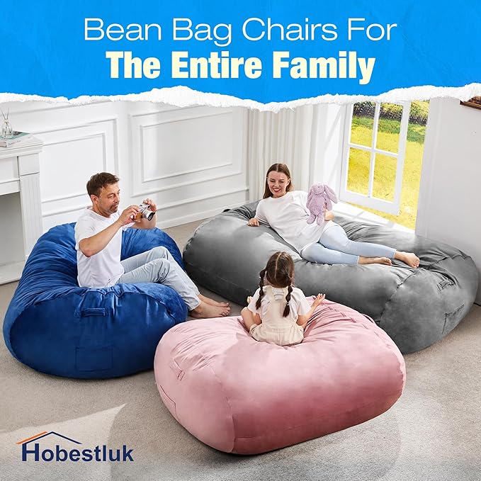 Hobestluk 4FT Bean Bag Chair Large Beanbag with Removable Cover Adult Bean Bag Chair with Portable Handle Desgin for Living Room Bedroom (Pink, 4FT)