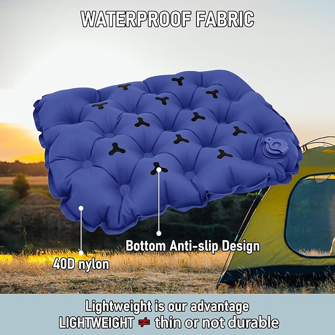 BreezCamp Inflatable Seat Cushion, Lightweight Stadium Seat Pad, Camping Accessories Chair Pad for Airplane Travel, Hiking, Climbing, Home and Office,Navy Blue