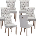 YeahFurn Beige Mid Century Modern Dining Chairs Set of 6, Linen Upholstered Kitchen & Dining Room Chairs with Nailhead Trim & Solid Wood Legs, Elegant Sillas De Comedor (Beige, 6 Pcs)
