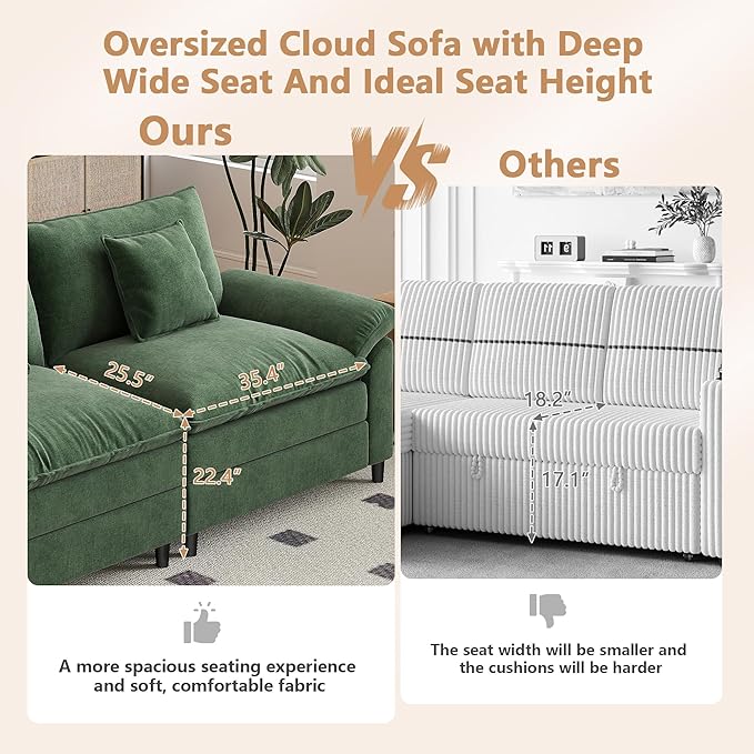 Aoowow Modular Sectional Sofa Modern Convertible Loveseat Couch,84 Inch Deep 2-Seater Sofas Comfy Chenille Cloud Sofas and Couches for Living Room Apartment(Green)