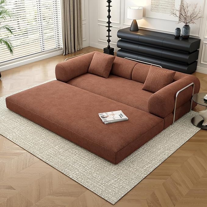 YUODL 78.8" Modular Sofa Bed - 4-in-1 Convertible Design with Corduroy Fabric and High Density Sponge, Removable Cover and Fixed Frame
