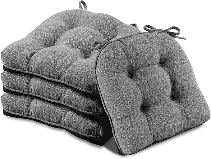 Basic Beyond Chair Cushions for Dining Chairs 4 Pack, Chair Cushion with Ties and Non Slip Backing, 15.5 x 15.5 inches Tufted Kitchen Chair Pads for Dining Chairs(Dark Grey)