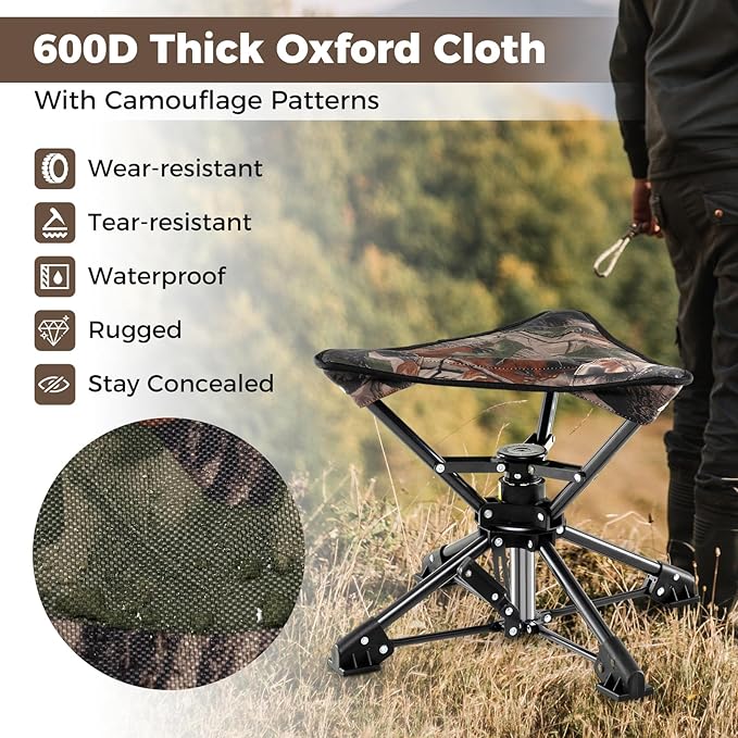 GYMAX 2 Pack 360° Swivel Camping Stool, Portable Folding Stool Seat with Carry Bag, Collapsible & Lightweight for Outdoor Fishing Backpacking Hunting Hiking Travel