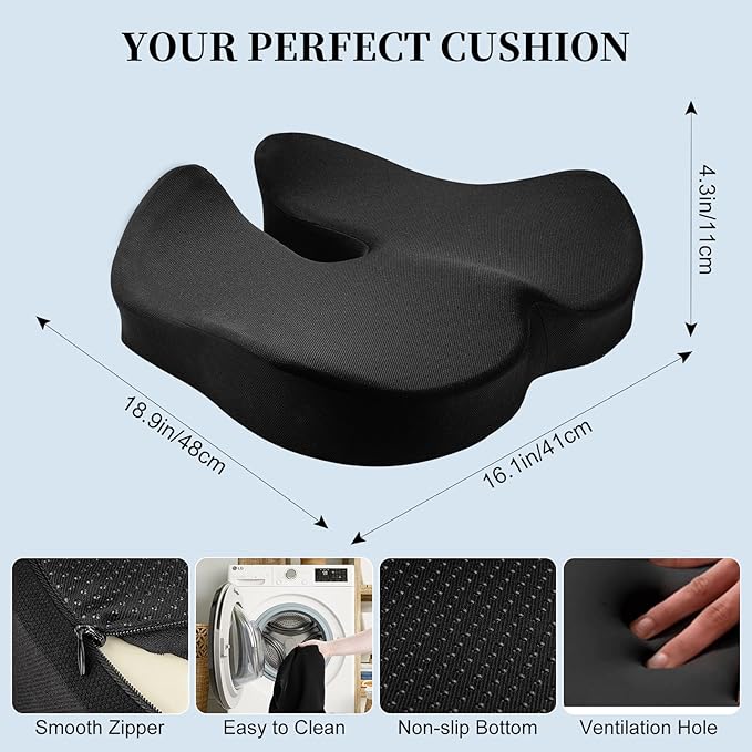 Triforde Seat Cushions, Comfort Memory Foam Office Chair Cushions, Ergonomic Seat Pad for Office Chair/Wheelchair/Gaming Chairs/Car Seat/, Pressure Relief Sciatica & Pain Relief for Long Sitting