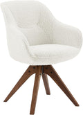 Art Leon Dining Chair, Mid Century Modern Boucle Fabric Upholstered Swivel Dining Room Chair with Oak Wood Legs, Leisure Side Chair with Arms for Living Room, White