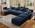CDCASA 154" Oversized Modular Sectional Sofa, Comfy U-Shaped Cloud Couch w/ 3 Movable Ottoman, 7-Seater Chenille Deep Seat Modern Sofa Couch for Living Room, DIY Combination, Blue