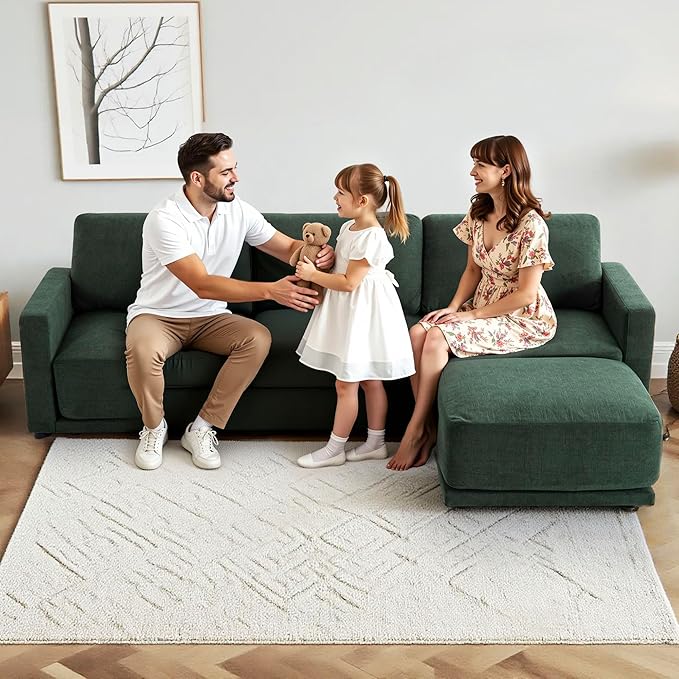 CAPCAPA 112" Modular Sectional Couches for Living Room, L-Shaped Modern Sofa with Ottoman, 4-Piece Chenille Sofa Set for Home Furniture, Dark Green