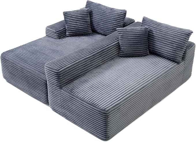 HYJT-H&K Modular Sectional Sofa Cloud Sectional Couch, 95" Comfy Fluffy L Shaped Grey Couches for Living Room, Deep Seat Memory Foam Plush Corduroy Boneless Couch Sectionals Left Facing Chaise Sofa