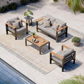 Oasbira Aluminum Outdoor Patio Furniture Set with Coffee Table, 4 Piece Patio Conversation Sets with Washable Thick Cushions, Patio Sectional Furniture Set for Porch, Balcony, Yard, Gray