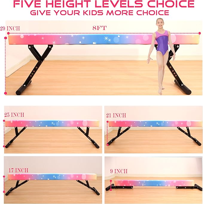 MARFULA Adjustable Balance Beam 8 ft Gymnastic Beam Adjustable Height for Kids and Teenage of All Gymnastic Levels, Gymnastic Training Beam Gymnastic Equipment for Athlete Home and Gym Club Use