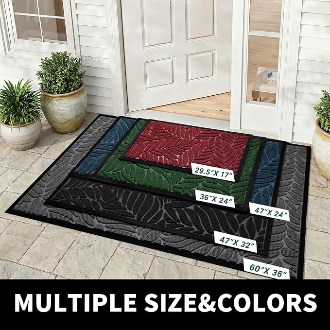 Yimobra 36x24 Large Door Mat Outdoor Indoor, All-Season Waterproof Door Mat Outside Entrance, All-Weather Non-Slip Outside Doormat for Garage Patio Entryway, Green