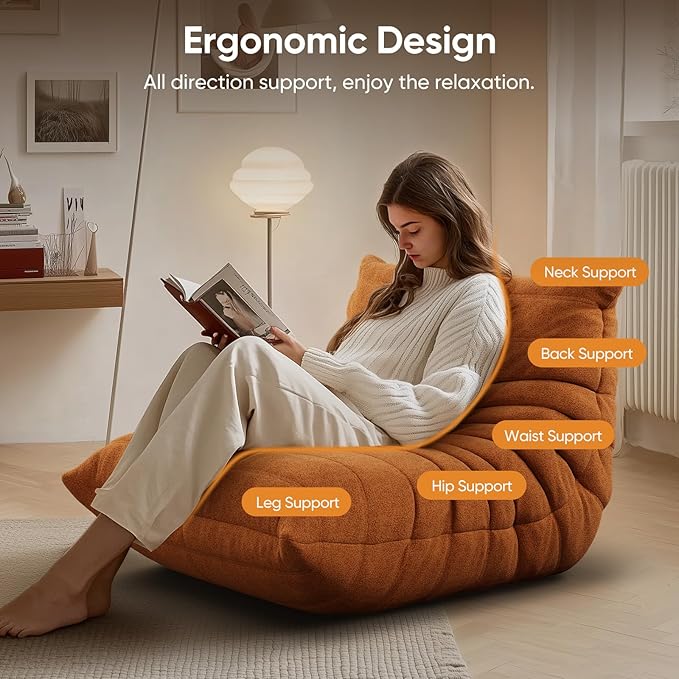 cebihy Premium Quality Fireside Togo Sofa Bean Bags Chair for Adults Giant BeanBag Chairs Floor Couch for Living Room Bedroom Dorm Office, Compression Togo Couch, No Assembly Required, Orange