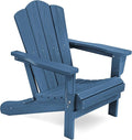 KINGYES Folding Adirondack Chair, HDPE All-Weather Patio Chairs, Wooden Textured Lawn Chair for Poolside, Backyard, Deck, Fire Pit, Navy