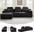 104" L-Shaped Cloud Modular Sectional Sofa with Chaise & Headrest, Boneless Deep Seat Plush Corduroy Couches for Large Living Room, No Assembly Required (Black, 104" L-shapred Chaise)