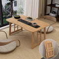 Japanese Bamboo Folding Floor Table – Portable Collapsible Tatami Coffee Table, No-Assembly Foldable Low Table for Sitting on the Floor, Compact Space-Saving Design for Home, Tea Room & Camping (Wood)