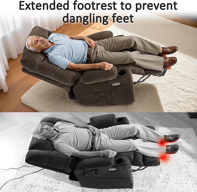 MCombo Power Lift Recliner Chair for Elderly, Electric Lift Chair with Extended Footrest, USB Ports, Cup Holders, Fabric 7281 (Brown, Small)