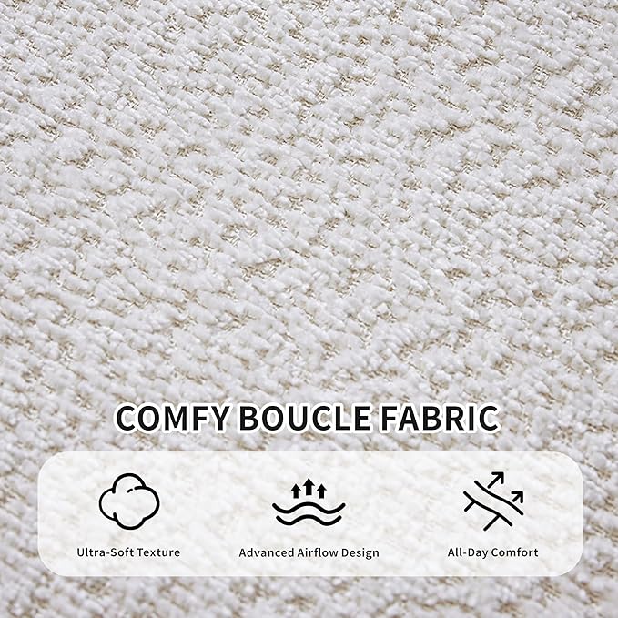 Opiesit 124" Oversized Boneless Couches for Living Room, Sectional Curved Sofa with 7 Pillows, L-Shape Boneless Couch with Deep Seat, High-Density Memory Foam, No Assembly Required, Chenille (White)