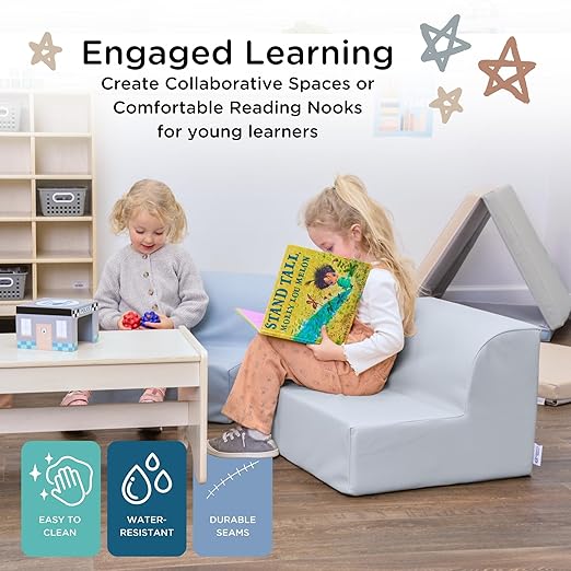 Children's Factory Library Lounger, Flexible Seating Classroom Furniture, Comfy Kids Chairs, Glacier Gray, Single Lounger