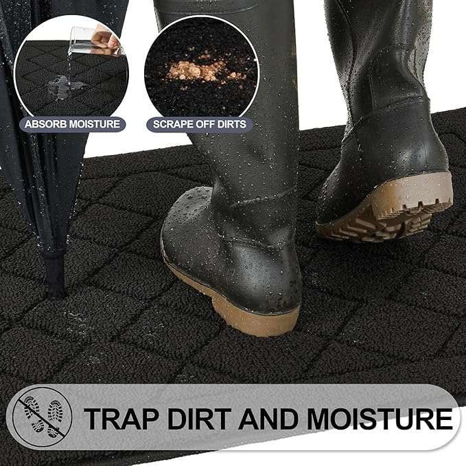 REFETONE Indoor Doormat, Front Back Door Mat 36"x60" Rubber Backing Non Slip Mats, Absorbent Washable Entrance Doormat for Entryway, Resist Dirt Low-Profile Inside Floor Mat for Muddy Shoes, Black