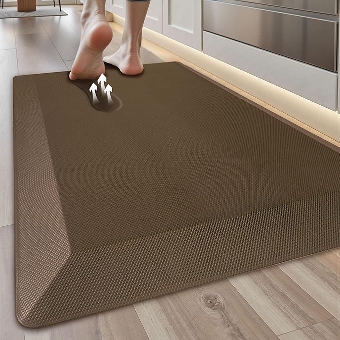 Anti Fatigue Kitchen Mats for Floor, Brown 9/10 Extra Thick Cushioned Standing Desk Mat, Comfort Memory Foam Ergonomic Kitchen Rugs and Mats Non-Slip Waterproof for Office, Kitchen, Sink, 20" x 32"