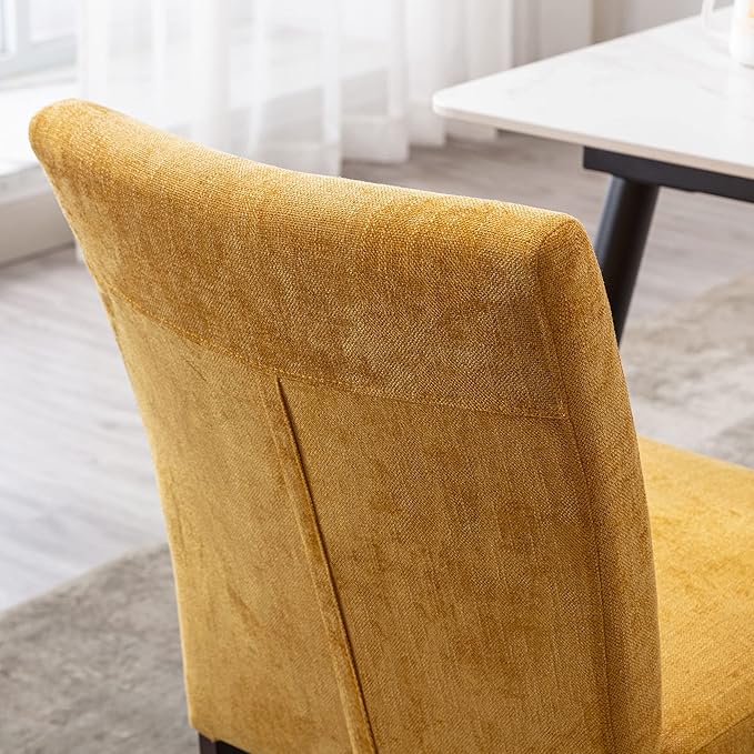 Watson & Whitely Upholstered Dining Chairs Set of 4, Fabric Armless Dining Room Chairs with Solid Wood Legs & Back Side Chair for Kitchen, Living Room, Restaurant, Bright Yellow