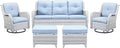 Belord 5 Piece Outdoor Patio Furniture Set - Wicker Furniture Patio Conversation Set, Outdoor Swivel Rocker Chairs with 3-Seater Sofa and 2 Ottomans for Small Space, Baby Blue Cushion