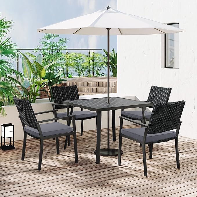 Outdoor Chair Cushions 18.5x16 Inch Waterproof Patio Chair Cushions with Tie 5 Year Color Fastness Thick Outdoor Seat Cushion for Patio Furniture Dark Grey Set of 4