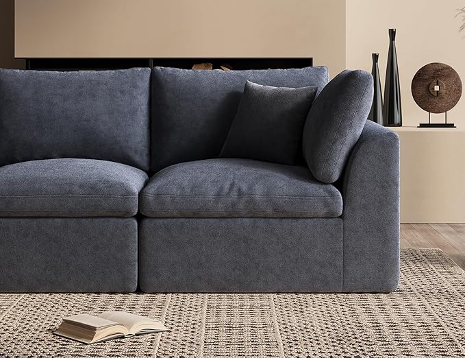 ohllob Oversized Cloud Sectional Couches for Living Room, Boneless U Shaped Couch with Ottoman, 4 Seater Modular Sectional Sofa, Dark Grey
