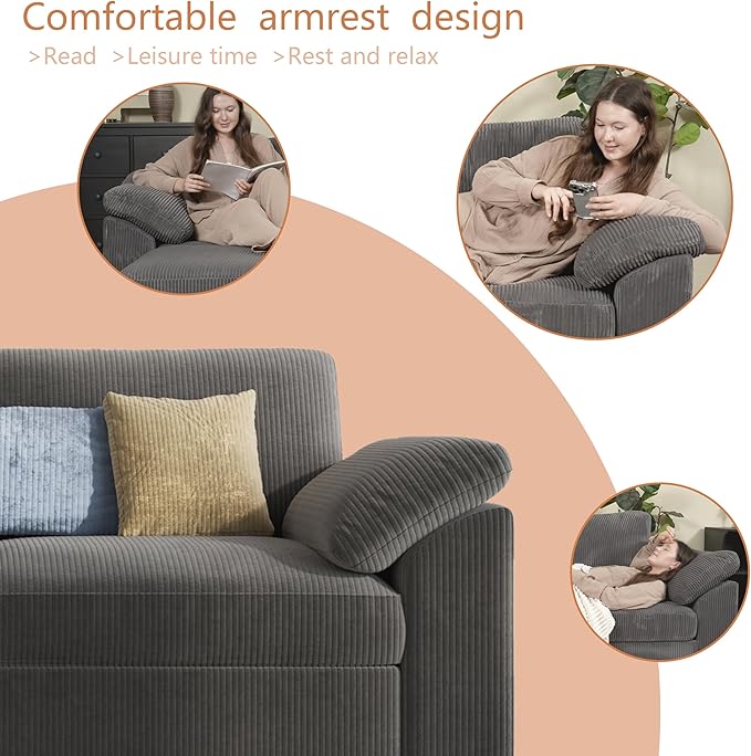 EASE MOOSE Oversized Modular Sectional Sofa with Ottoman, Modern Wide Deep Modular Cloud Couch, U Shaped Couch for Big Spaces Living Room,Dark Grey