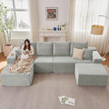 Lakifun 135" L-Shape Sofa with Ottoman, Modern Modular Sectional Comfy U-Shape Cloud Couch, Deep Seat, Upholstered Corduroy Sleeper Chaise Longue for Living Room Bedroom, No Assembly Required, Grey