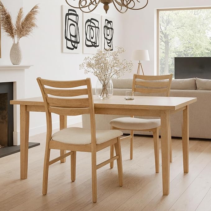 HNY Modern Farmhouse Dining Chairs Set of 2, White Sherpa Boucle Upholstered Seat Kitchen Chairs, Rustic Industrial Armless Side Chairs with Natural Wooden Frame for Dining Living Room Restaurant