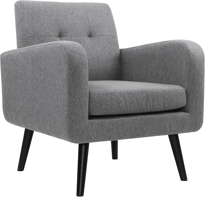 LSSPAID Modern Accent Chairs, Upholstered Fabric Cozy Armchairs, Living Room Side Chair with Solid Wood Legs, Gray