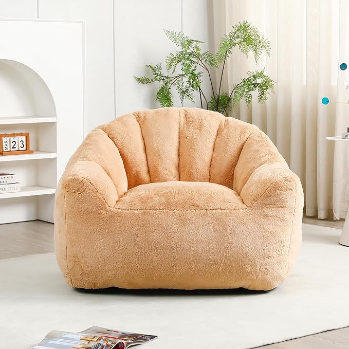 Bean Bag Chair, Bean Bag Couch for Adults and Kids, Comfy Shell-Shaped Chair with Filler Armrests Stuffed High-Density Foam Stuffed Sofa Lounge Floor Sofa for Bedroom,Gaming, Reading,Orange