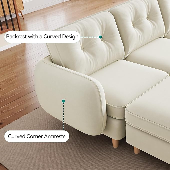 DWVO 108" Modular Sectional Sofa, 6-Seat Convertible U-Shaped Couch with Curved Armrests and 4 Pillows, High-Density Memory Foam for Living Room