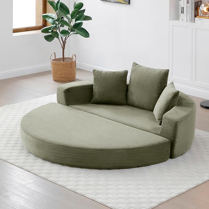67" Round Convertible Folding Sofa Bed, Boneless Couch Loveseat, Floor Sleeper Chaise Lounge for Living Room, Apartment, Dorm, Small Spaces, Green