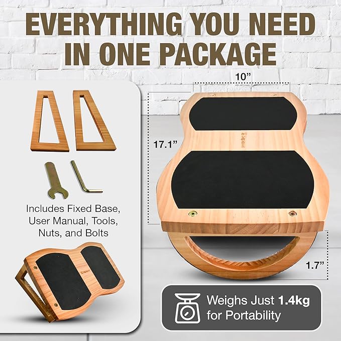 Under Desk Foot Rest - Ergonomic Balance Foot Rest for Under Desk at Work, Office, Home, Yoga - Heavy Duty Pine Wood Material, Non-Slip Rubber Mats - Promotes Better Posture - Easy Assembly
