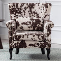 Janoray Mid Century Modern Accent Chair Upholstered Armchair Comfy Cowhide-Print Fabric Single Sofa with Tufted Wingback for Small Spaces Bedroom Living Room, Cow