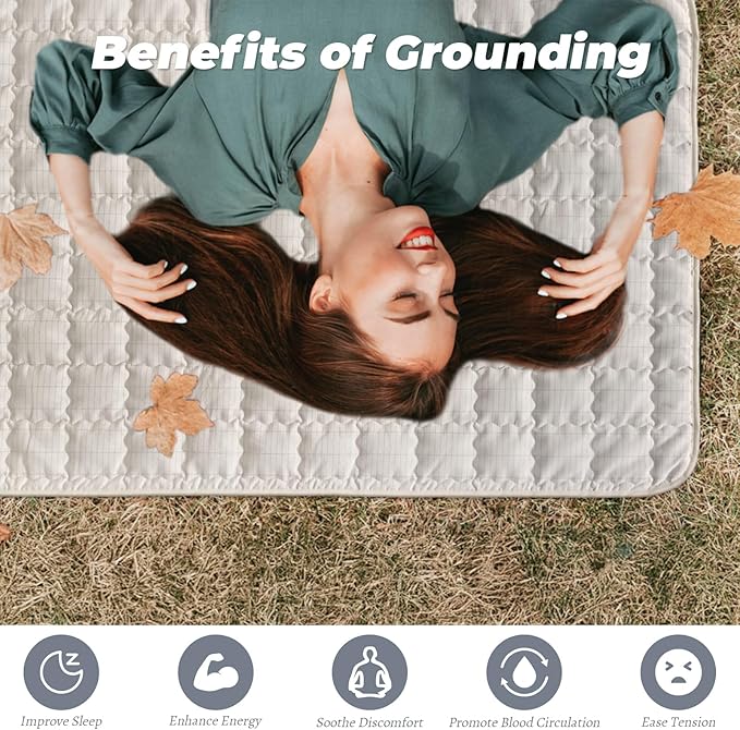 MAOOHON Grounding Mat,Grounding Pad for Bed, Earth Connected Mat with Cotton Silver Fiber,Improves Sleep Wellness(Beige,35x50 Inch)