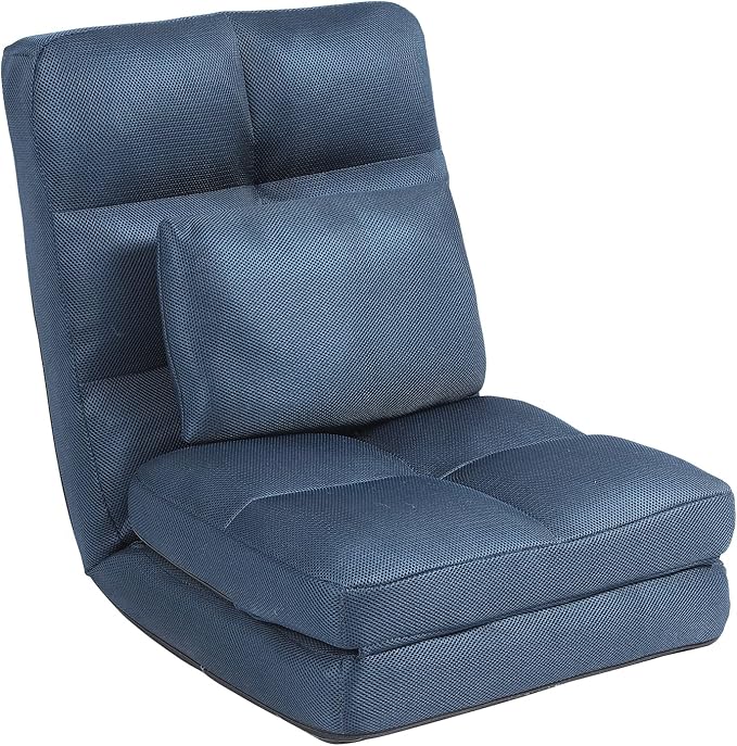 Indoor Chaise Lounge Sofa, Floor Chair with Back Support for Adults, 14 Angle Adjustment Recliner Chair, Folding Floor Lounger with Pillow 8823(Blue-2)