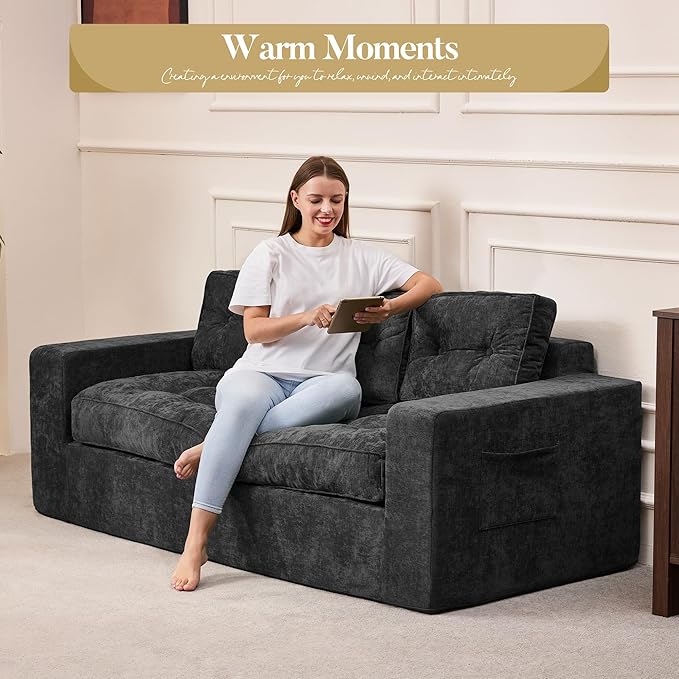 Hobestluk 3-Seater Sofa Boneless Couch with Tufted Button Design 2 in 1 Comfy Cloud Couch Oversized Sofa for Living Room Bedroom Apartment or Office (Grey, 3 Seater)