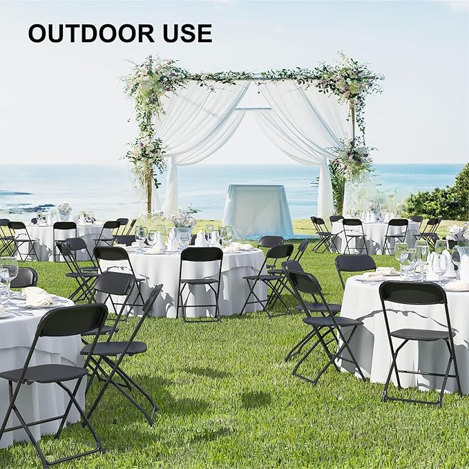 10 Pack Black Folding Chairs, Portable Party Chairs, Plastic Folding Chair,Stackable Commercial Seats with Steel Frame for Office Wedding Party Patio Dinning Events, 350lbs Capacity