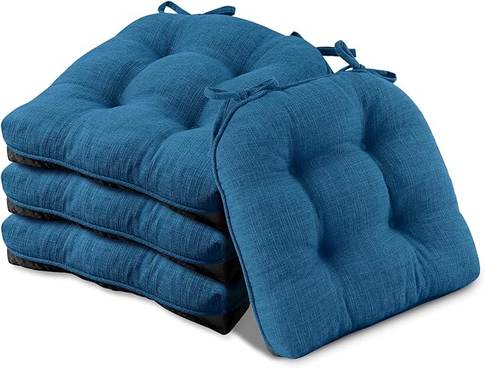 Basic Beyond Chair Cushions for Dining Chairs 4 Pack, Chair Cushion with Ties and Non Slip Backing, 15.5 x 15.5 inches Tufted Chair Pads for Dining Chairs(Turquoise)