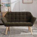 48" Green Small Loveseat Sofa, Comfy Faux Fur 2-Seat Love Seat with Wood Legs, Modern Tufted Wingback Upholstered Sofa Couch for Small Space Living Room Bedroom Apartment